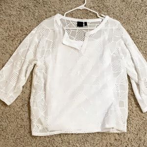 three-quarter length sleeve white blouse with attached cami